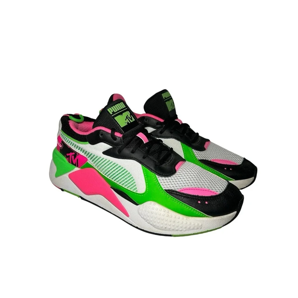 PUMA MTV x RS-X Tracks Bold 80s style 370408-01 8 EUC Neon Pink Green Pumas 10.5